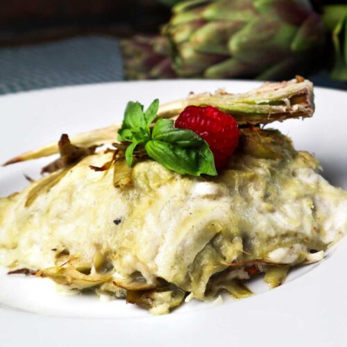 Pasticcio della Linda con baccalà e asparagi o verdure di stagione
